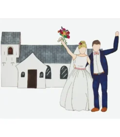 Bryllupstelegram, Brudepar foran kirke, A5 dobbeltkort m. kuvert