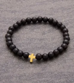 By Gabay, Armbånd med træperler og Guldkors, Ø 18 cm