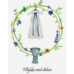 Dåbskort til dreng med dåbskjole m. kuvert, A6 Dobbeltkort