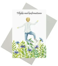 Dobbeltkort, Konfirmationskort m dreng i blomstermark, A6