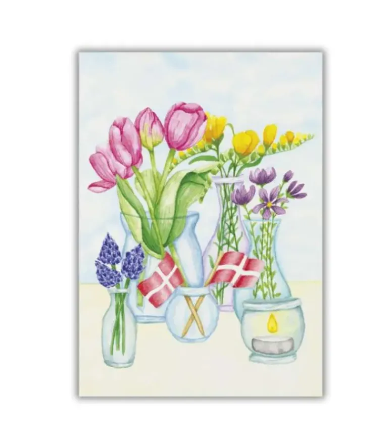Dobbeltkort m. kuvert, Blomster i vaser, A6