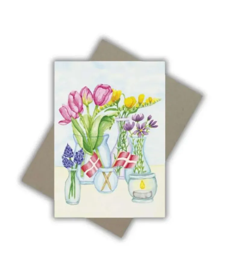 Dobbeltkort m. kuvert, Blomster i vaser, A6