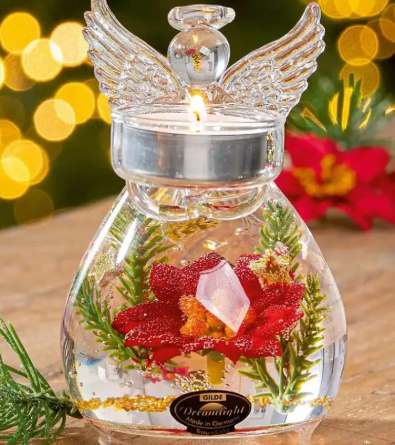 Dreamlight, Glasengel med fyrfadsstage, Juleblomst