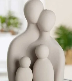 Keramikskulptur, Familie med 2 børn, Sand, Keramik