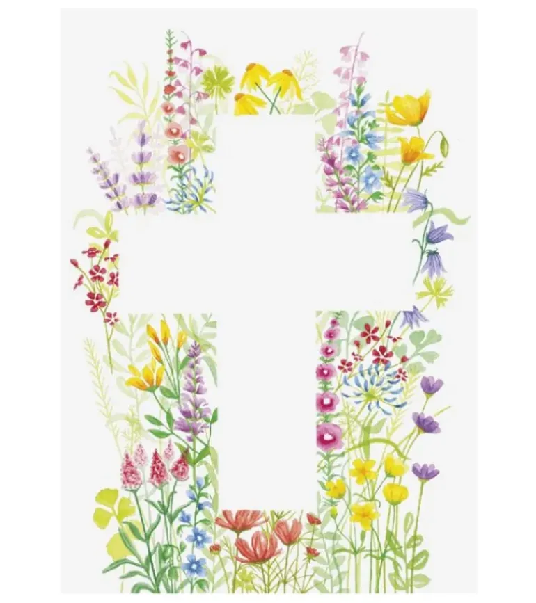 Kort m. kors og blomster m. kuvert, A6 Dobbeltkort
