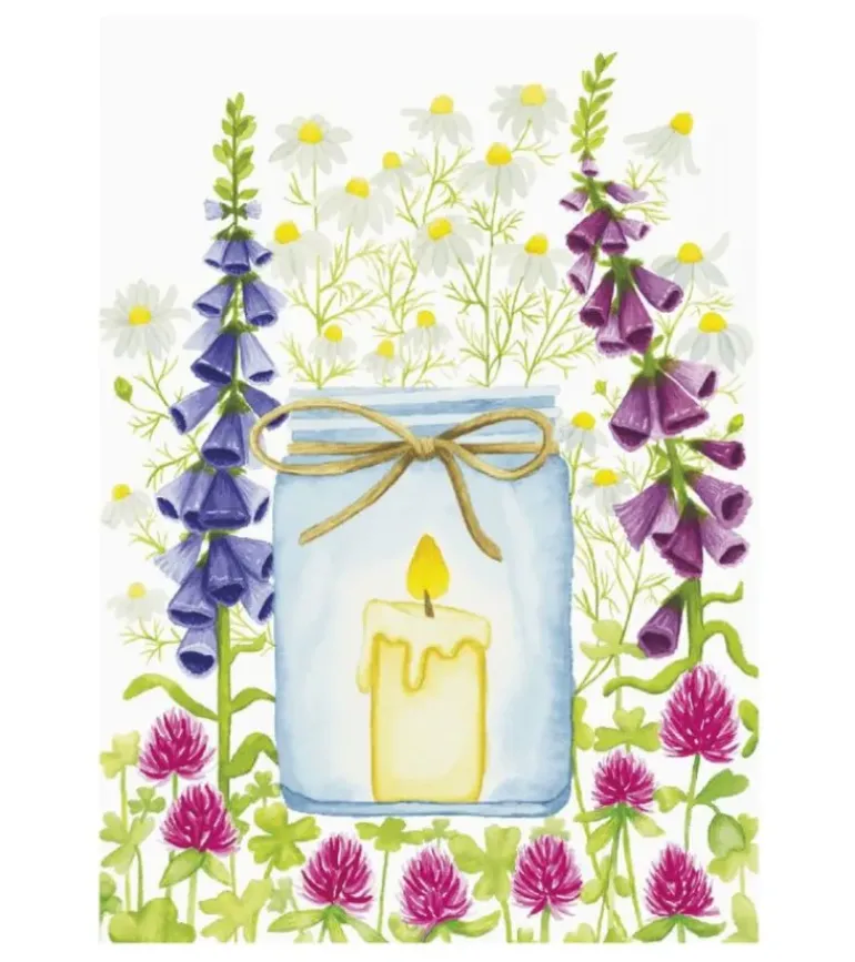 Kort m. lys og blomster m. kuvert, A6 Dobbeltkort