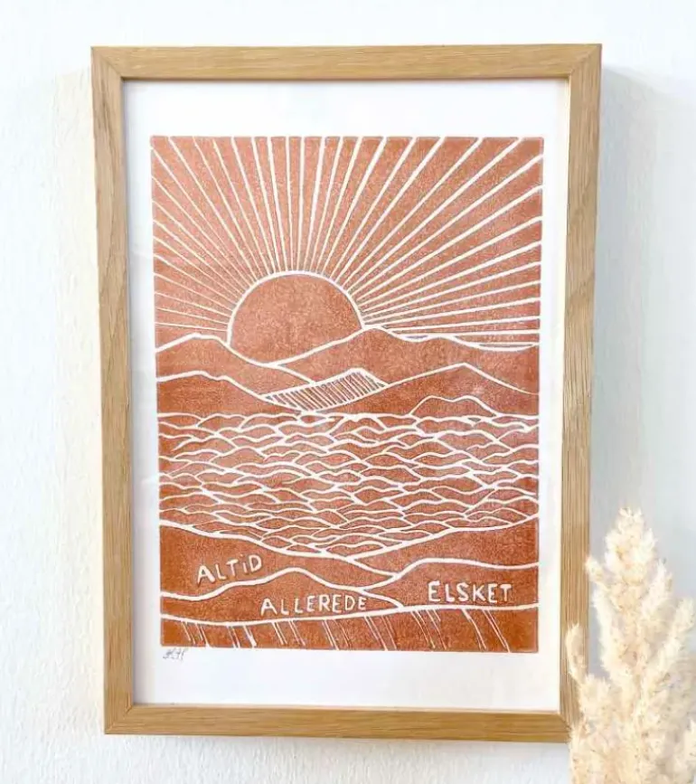 Linoleumstryk: Altid Allerede Elsket, A4 Plakat, Kobber