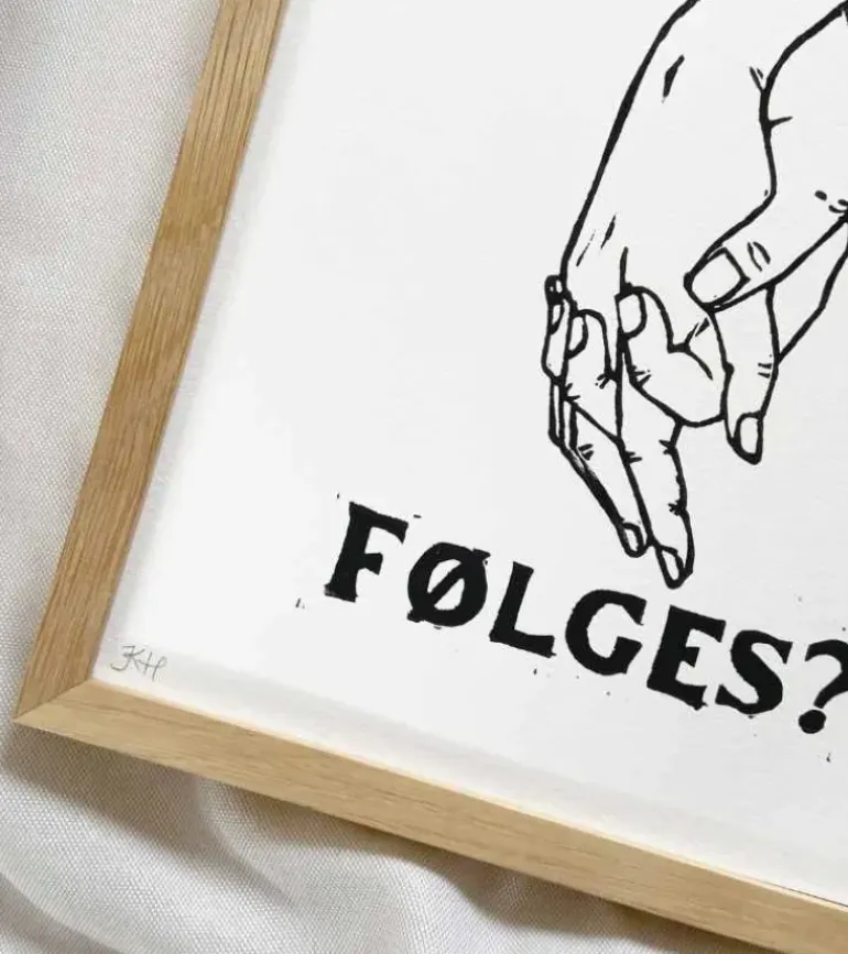 Linoleumstryk: Følges?, A4 Plakat, Sort