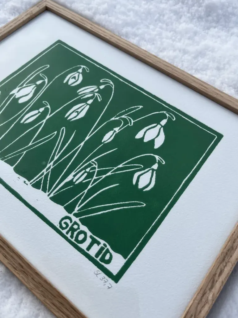 Linoleumstryk: Grotid, A4 Plakat, Grøn