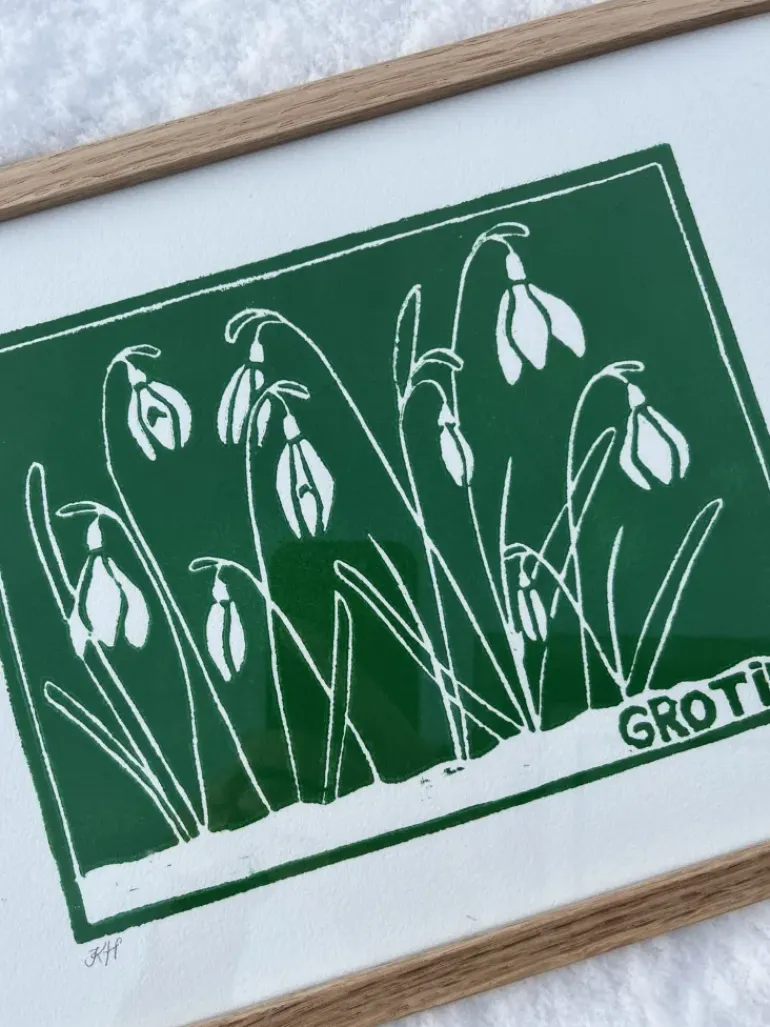 Linoleumstryk: Grotid, A4 Plakat, Grøn