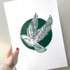 Linoleumstryk, Håbefugl, Grøn, A3 Plakat
