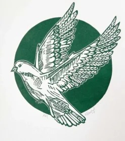 Linoleumstryk, Håbefugl, Grøn, A3 Plakat
