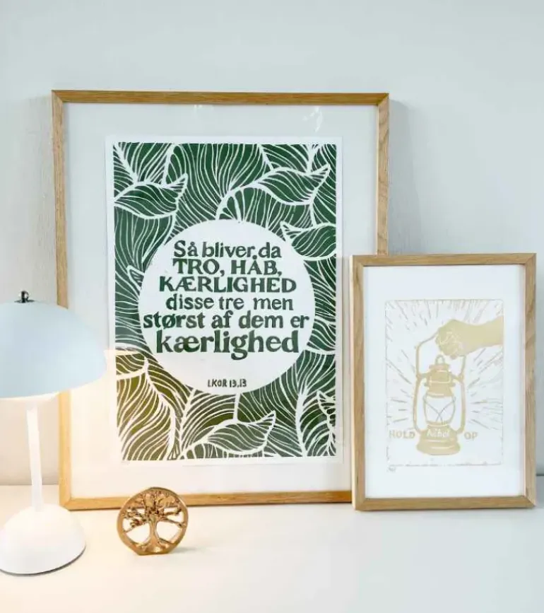 Linoleumstryk: Hold håbet op, A4 Plakat, Guld