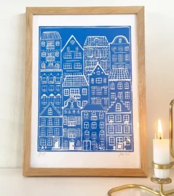 Linoleumstryk: I min faders hus er der mange boliger, A4 Plakat, Blå