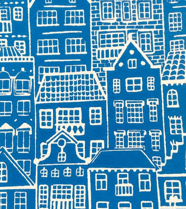 Linoleumstryk: I min faders hus er der mange boliger, A4 Plakat, Blå