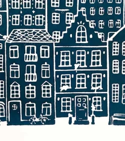 Linoleumstryk: I min faders hus er der mange boliger, A3 Plakat, Mørkeblå