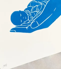 Linoleumstryk: Lille Guds barn, A4 Plakat, Blå