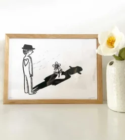 Linoleumstryk: Sorgblomst, A4 Plakat, Sort