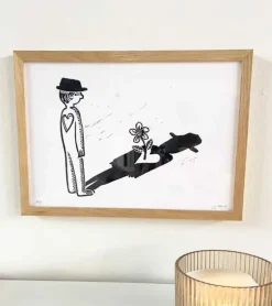 Linoleumstryk: Sorgblomst, A4 Plakat, Sort