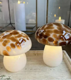 Mushroom glaslampe LED, Cognac, Stor