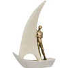 Skulptur, Båd med menneske, Lys, 29 cm