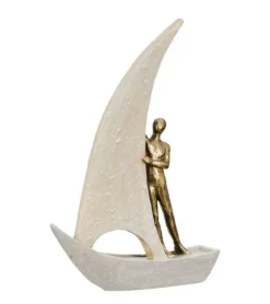 Skulptur, Båd med menneske, Lys, 29 cm