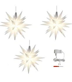 Sæt a 3 Herrnhuter Stjerne, Hvid, 13 cm LED, incl. adapter
