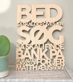 Træskilt, Bibelvers: Bed og Søg, Eg